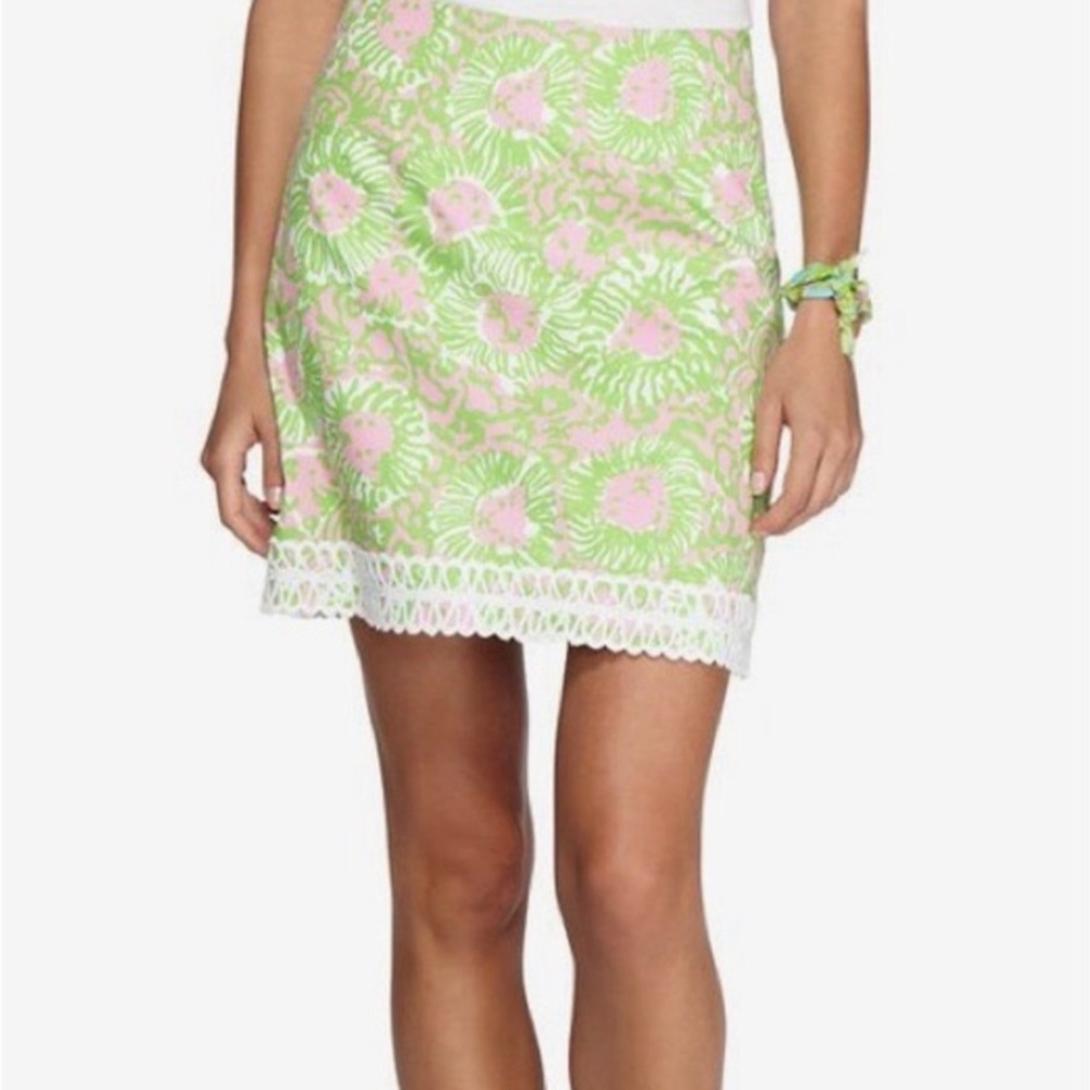 Lilly Pulitzer Cabana Mini Skirt Sunny Side Lion Pink Green size 0